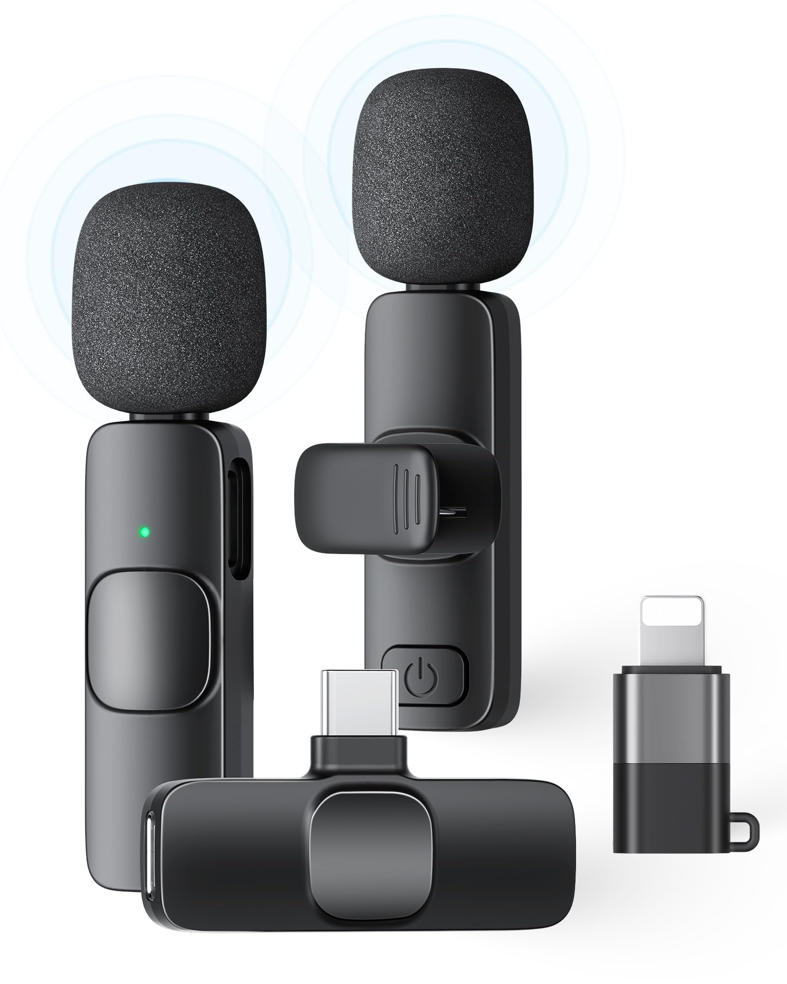 2 Pack Wireless Lavalier Microphone for iPhone iPad and Android Phone, Lapel Mic
