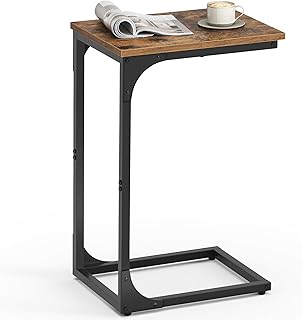 VASAGLE C-Shaped End Table, Small Side Table for Couch, Sofa Table with Metal Frame for Living Room, Bedroom, Bedside, Rustic Brown and Black ULET350B01