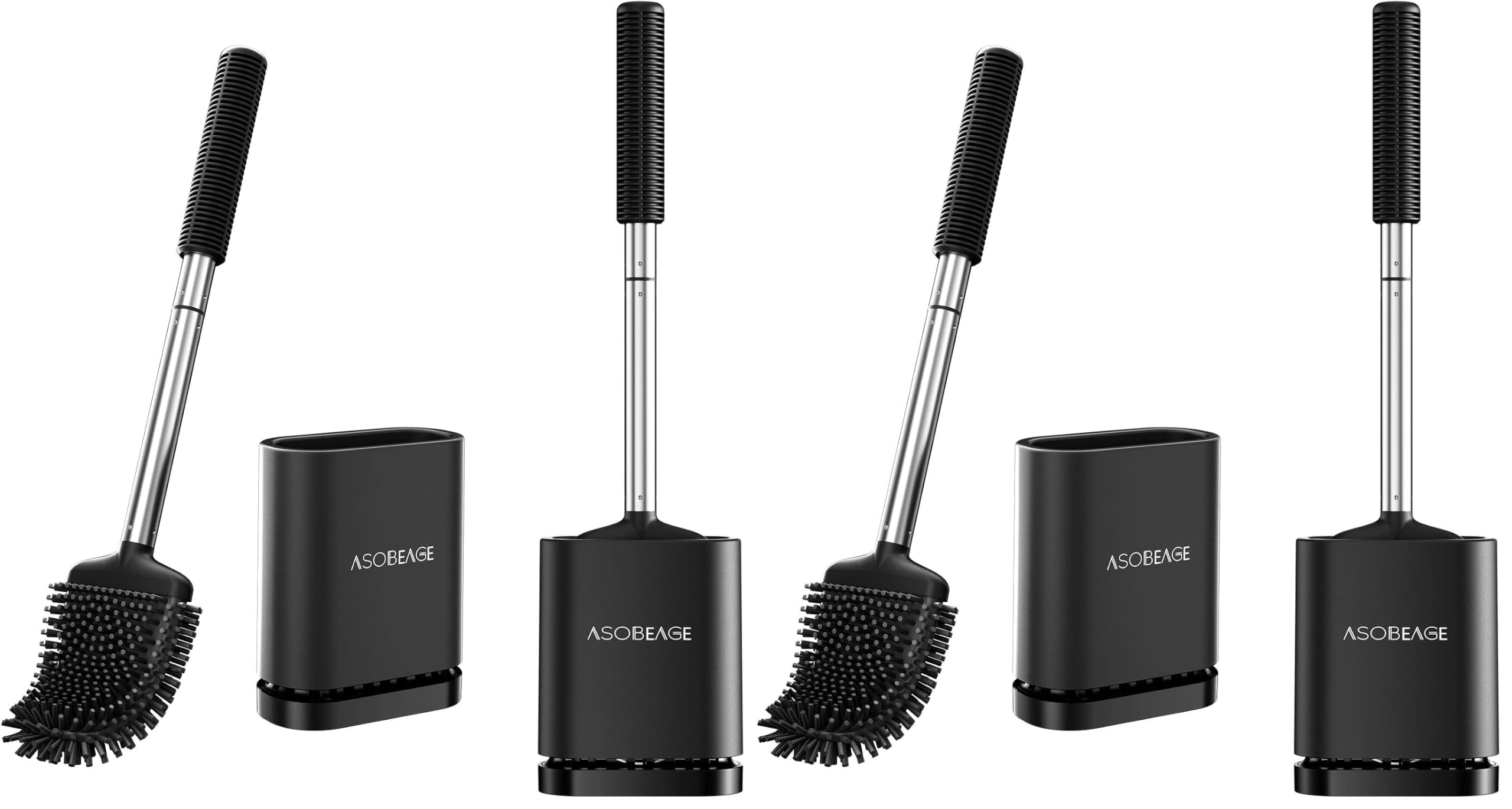 Silicone Toilet Brush Set Deep Clean Non-Slip Quick-Dry Holder for Bathroom (Pac