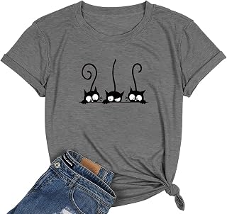 Womens T Shirts Summer Tops Graphic Printed Shirts Short Sleeve Vacation Casual Blouse Tees