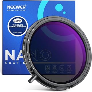 NEEWER 58mm Variable ND & CPL Filter with Putter, ND3-64 (1.5-6 Stops), 2-in-1 Adjustable Limited Neutral Density and CPL Filter, Multi-Layer HD Optical Glass, Aluminum Frame, Resistant