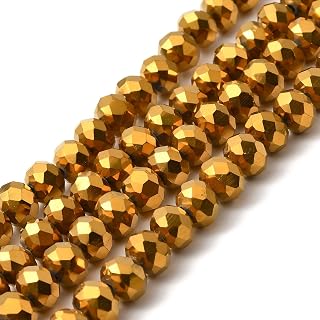 1 Strand 8x6mm Clear Gold Electroplated Glass Beads Faceted Rondelle Spacer Beads for DIY Jewelry Bracelet Necklace Crafts 40cm