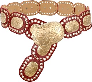 SANSTHS Women Concho Wide Western Disc Belt for Jeans Dress, Cowgirl Cowboy Boho Belt for Ladies