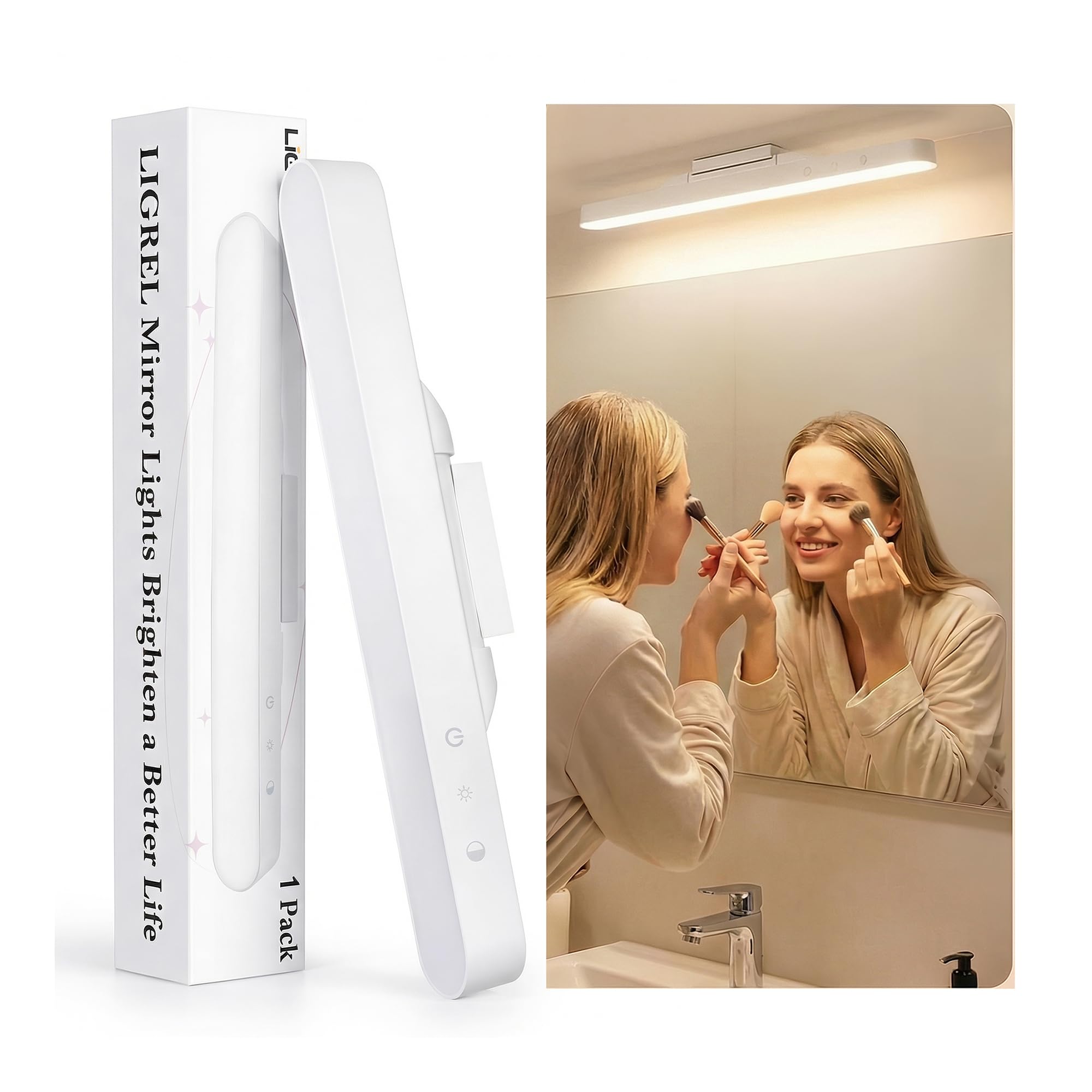 Ligrel Vanity Lights, Rechargeable Battery‑Operated Stick‑On Mirror Lights, LED 
