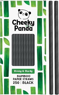 Cheeky Panda Bamboo Paper Straws | 250 Black Coloured Paper Drinking Straws | Paper Drinking Straw