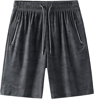 rismart Men's Fast Drying Shorts Training Walking Sports Short Trousers with Zip Pocket