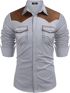 COOFANDY Men's Western Cowboy Shirt Embroidered Long Sleeve Slim Fit Casual Cotton Button Down Hippie Shirts with Pockets