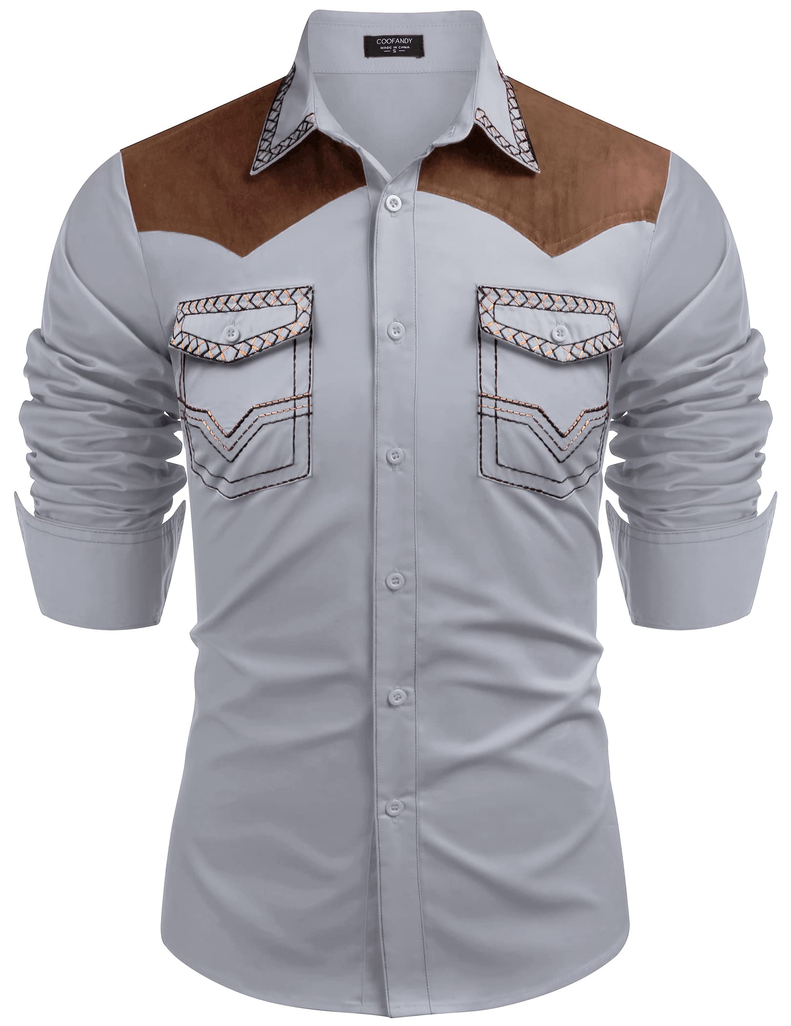 COOFANDY Men's Western Cowboy Shirt Embroidered Long Sleeve Slim Fit Casual Cott