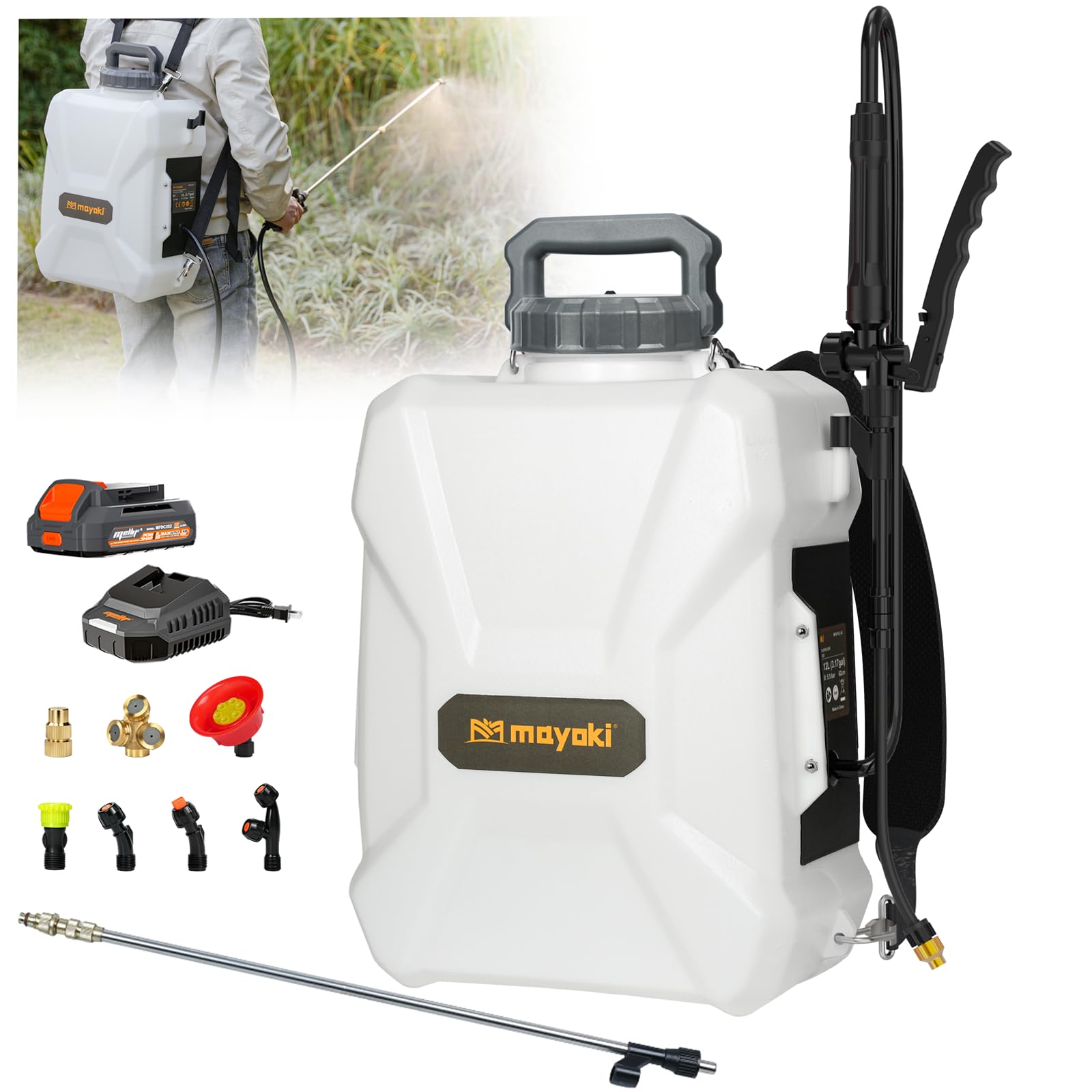 3Gal Backpack Sprayer Compatible with Dewalt 20V Battery w/ 2.0Ah Battery | Lawn