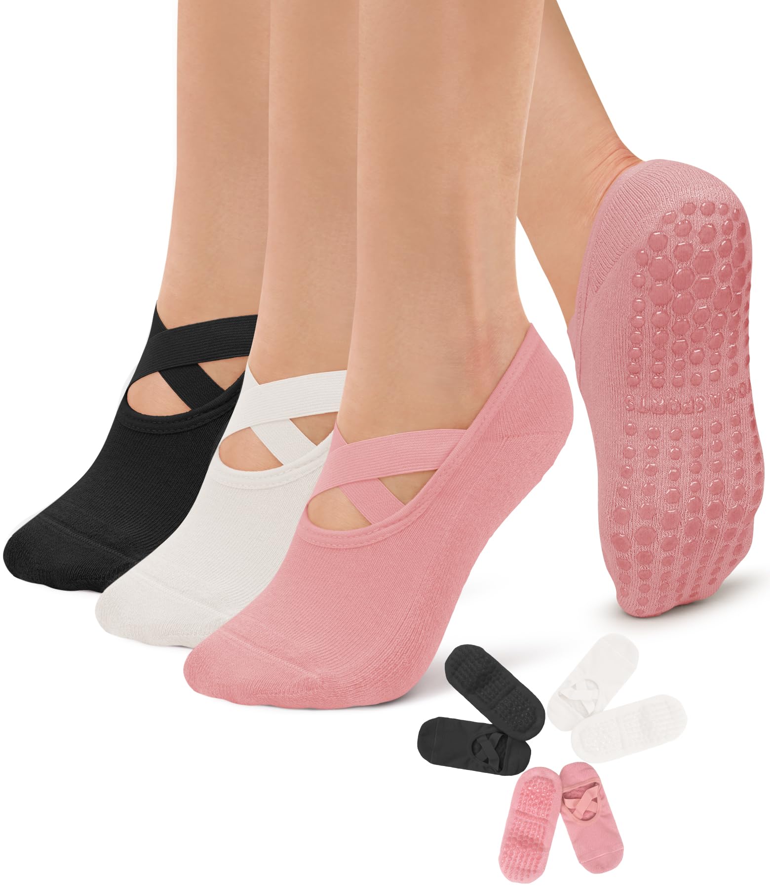 Diu Life 3 Pack Pilates Socks Yoga Socks with Grips for Women Non Slip, Workout,