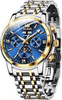 OUPINKE Men's Automatic Mechanical Watch with Moon Phase Waterproof Luminous Day Date Two-Tone Stainless Steel Strap
