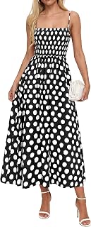 PRETTYGARDEN Abiti estivi da donna 2026 primavera senza maniche spalline sottili abito midi casual a pois smock spiaggia prendisole