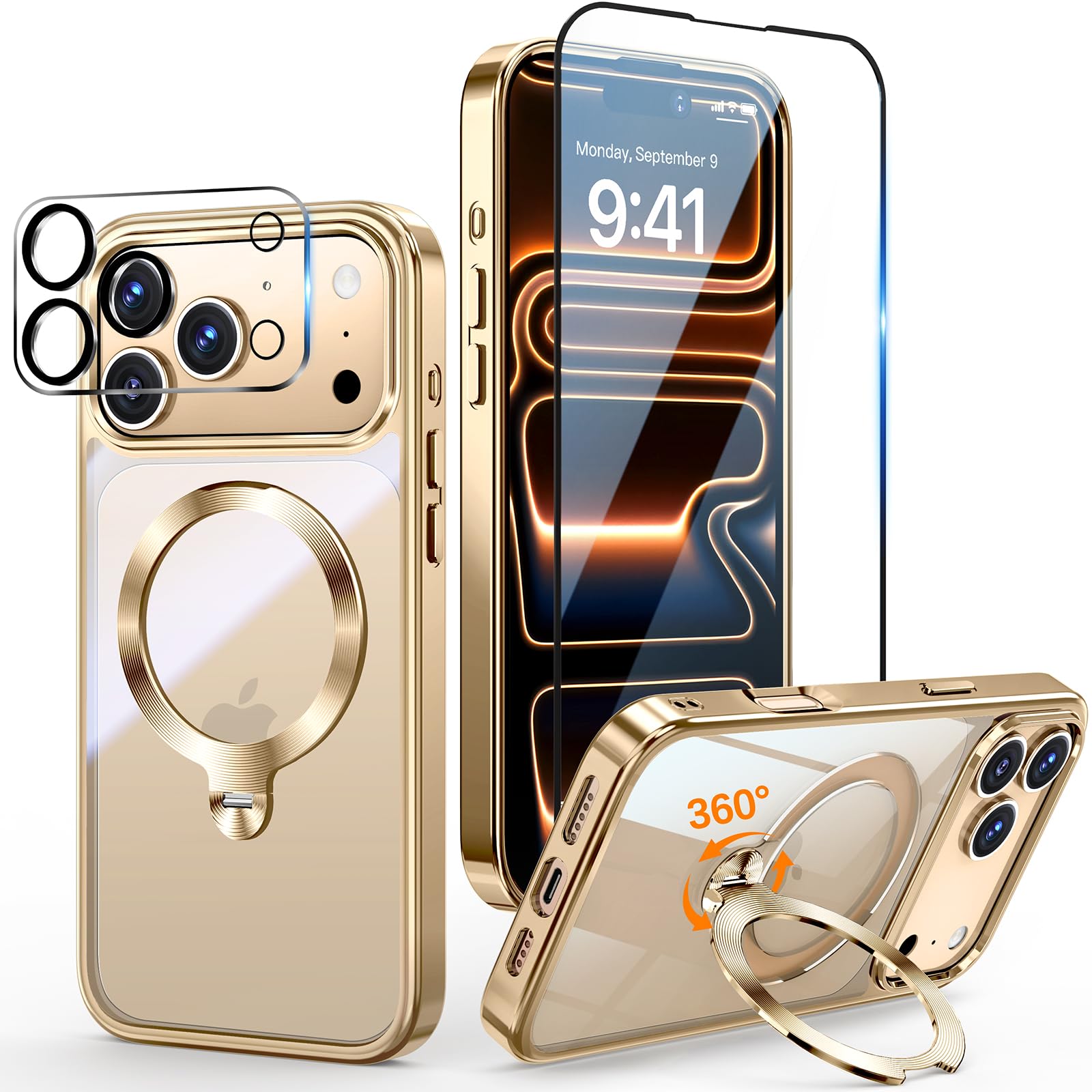 [Tri-Shield Protection] for iPhone 17 Pro Max Case with 360° Spin Stand Compatib