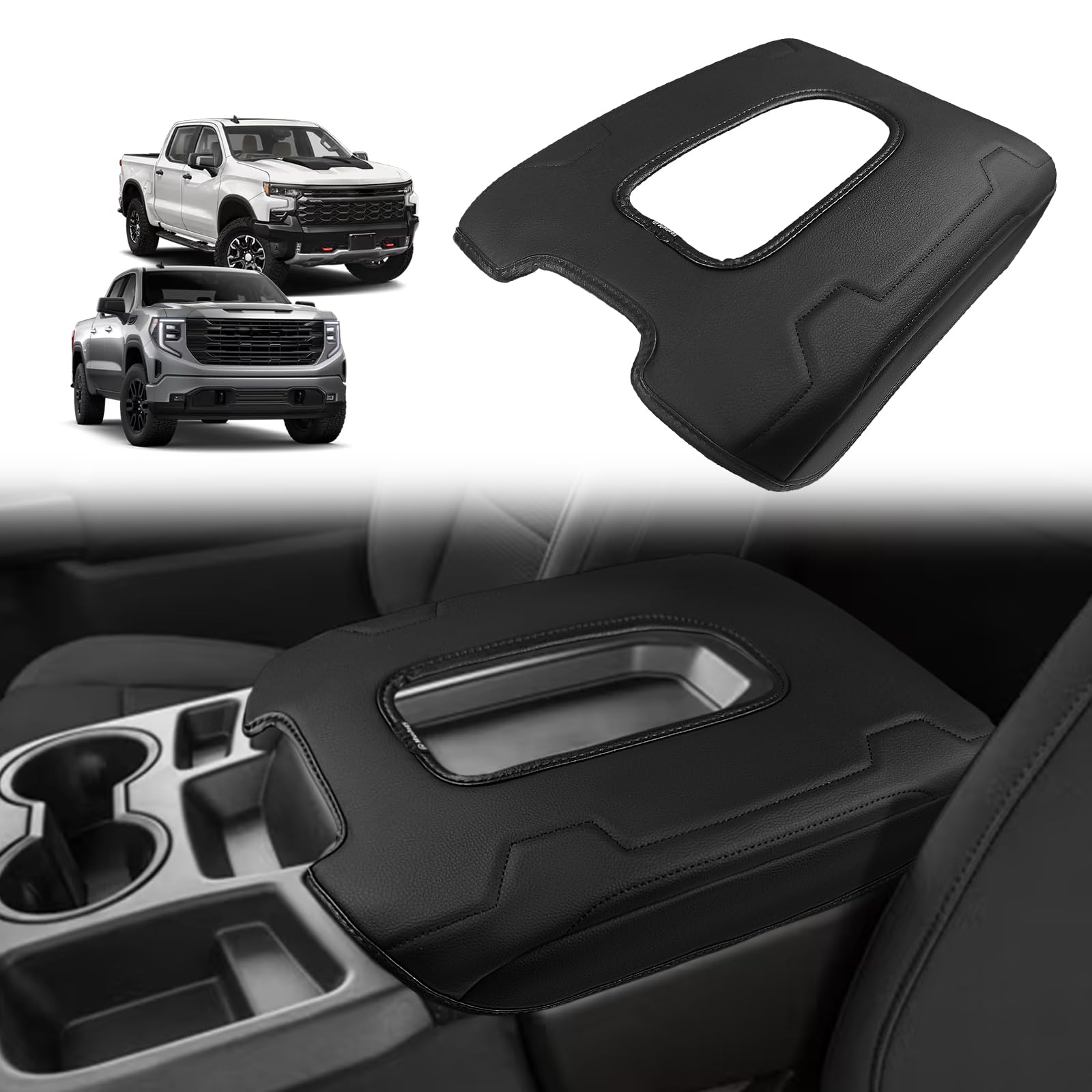 Muslogy Armrest Cover for Silverado/Sierra 2019-2026, Regular Thick, Bench | Cen