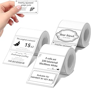 NIIMBOT Labels 3 Rolls Set for B1/B21/B3S Sticker Printer, 50x30mm (1.97'' x 1.18'') 230 Labels/Roll, Refill Labeling Tape for Home School Office Small Business (White)