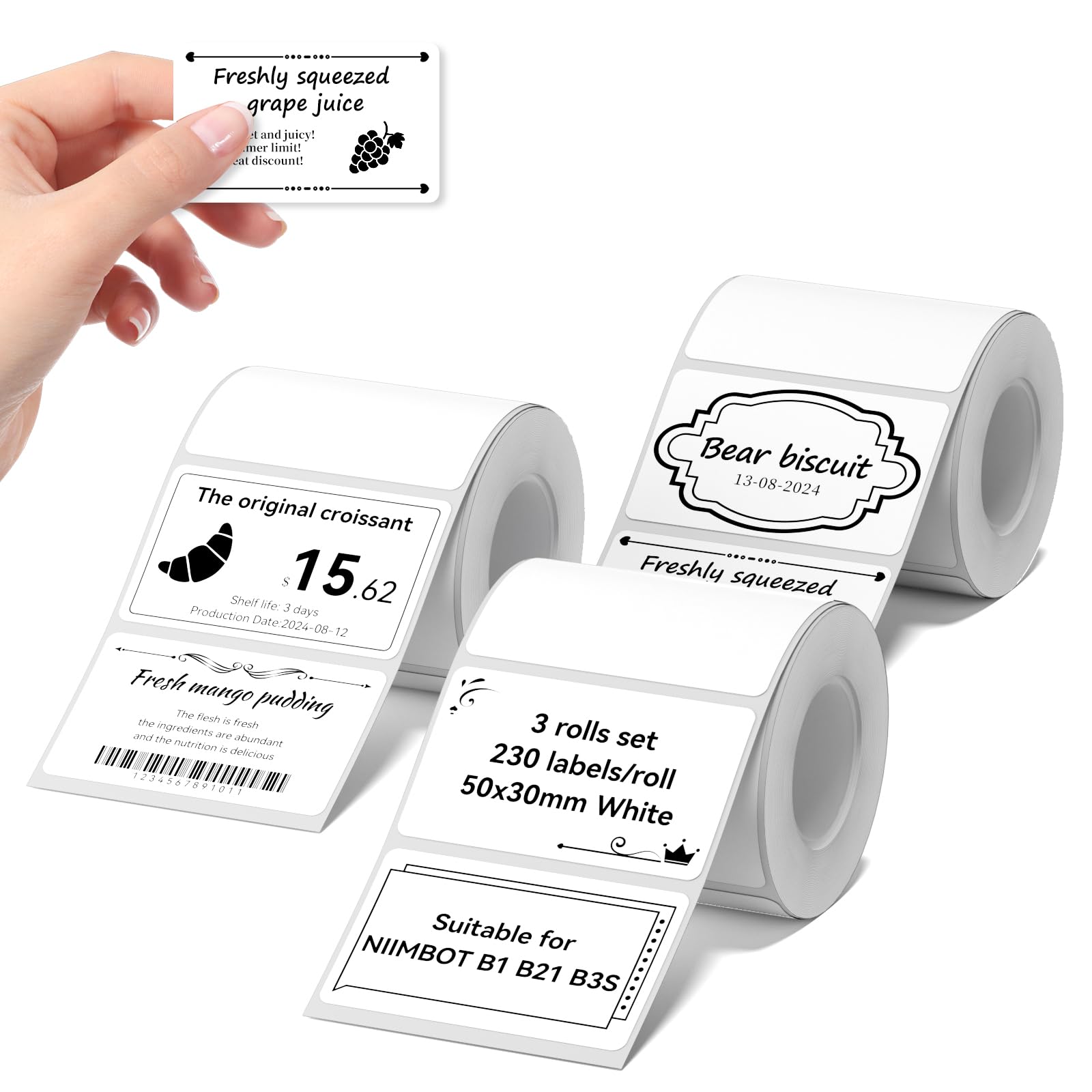 NIIMBOT Labels 3 Rolls Set for B1/B21/B3S Sticker Printer, 50x30mm (1.97'' x 1.1