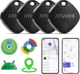 ATUVOS Dual System Air Tracker Tag PRO 4 Pack, Smart Key Finder | Works with Android Google Find Hub or iOS Apple Find My APP, Bluetooth Item Locator for Luggage, Suitcase, Bags