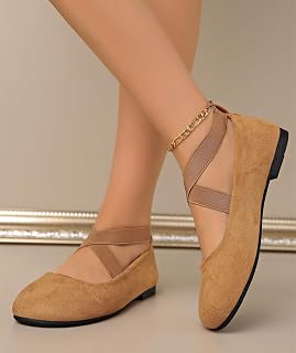Women's Ballet Flats Round Toe Elastic Ankle Strap Comfortable Casual Shoes