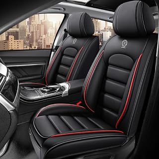 Fit for Sedan SUV Pick-up Truck,Automotive,Ice Slik Nappa Leather Car Seat Covers,Waterproof Durability Washable Seat Covers,5 Seat Complete Set Standard Full Coverage Car Seat Cover(Black & Red)