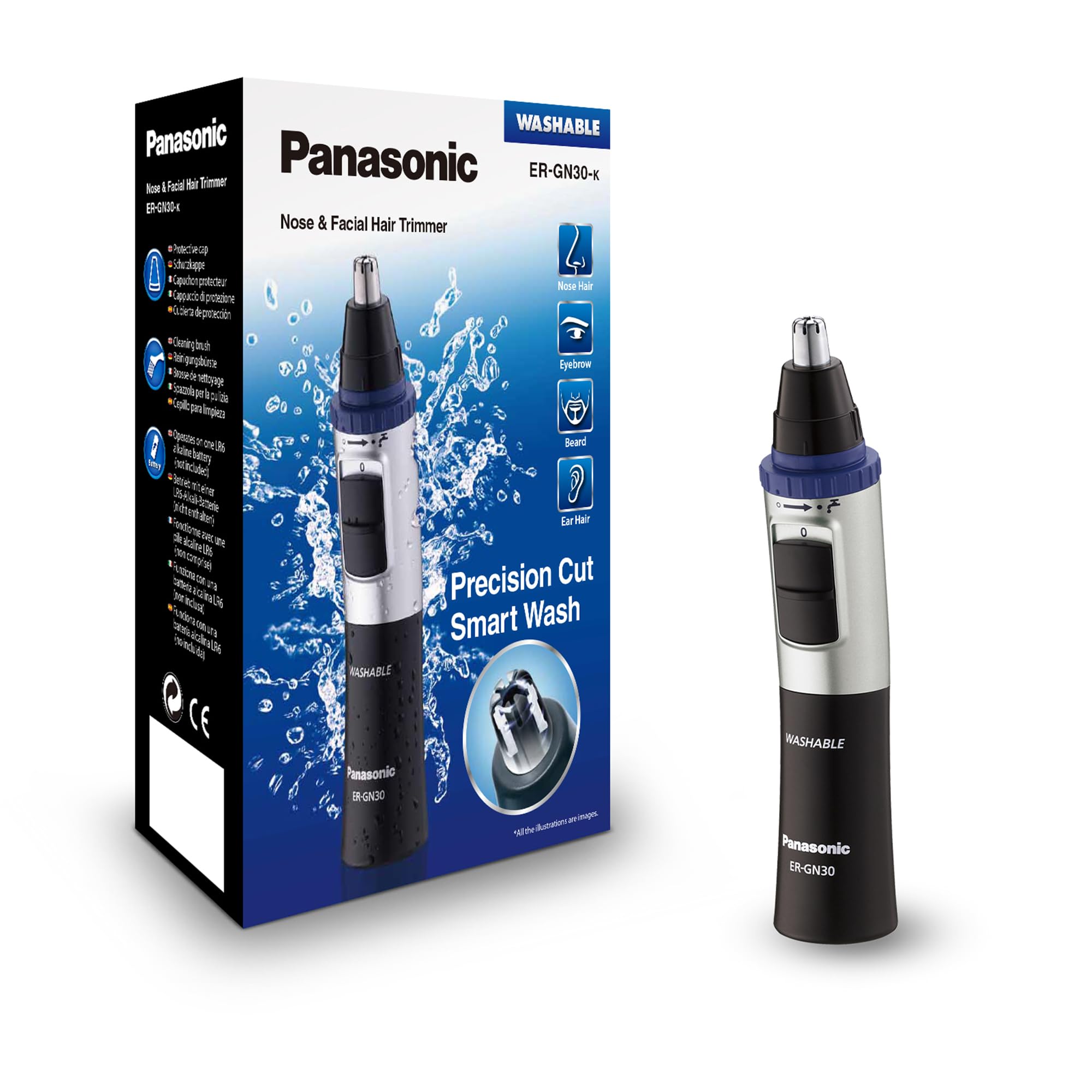 Panasonic ER-GN30-K503 Nose, Ear & Facial Hair Wet and Dry Trimmer with Vortex C