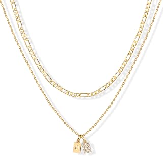 PAVOI Initial Necklace for Women, 14K Gold Plated Double Dog Tag CZ Pendant