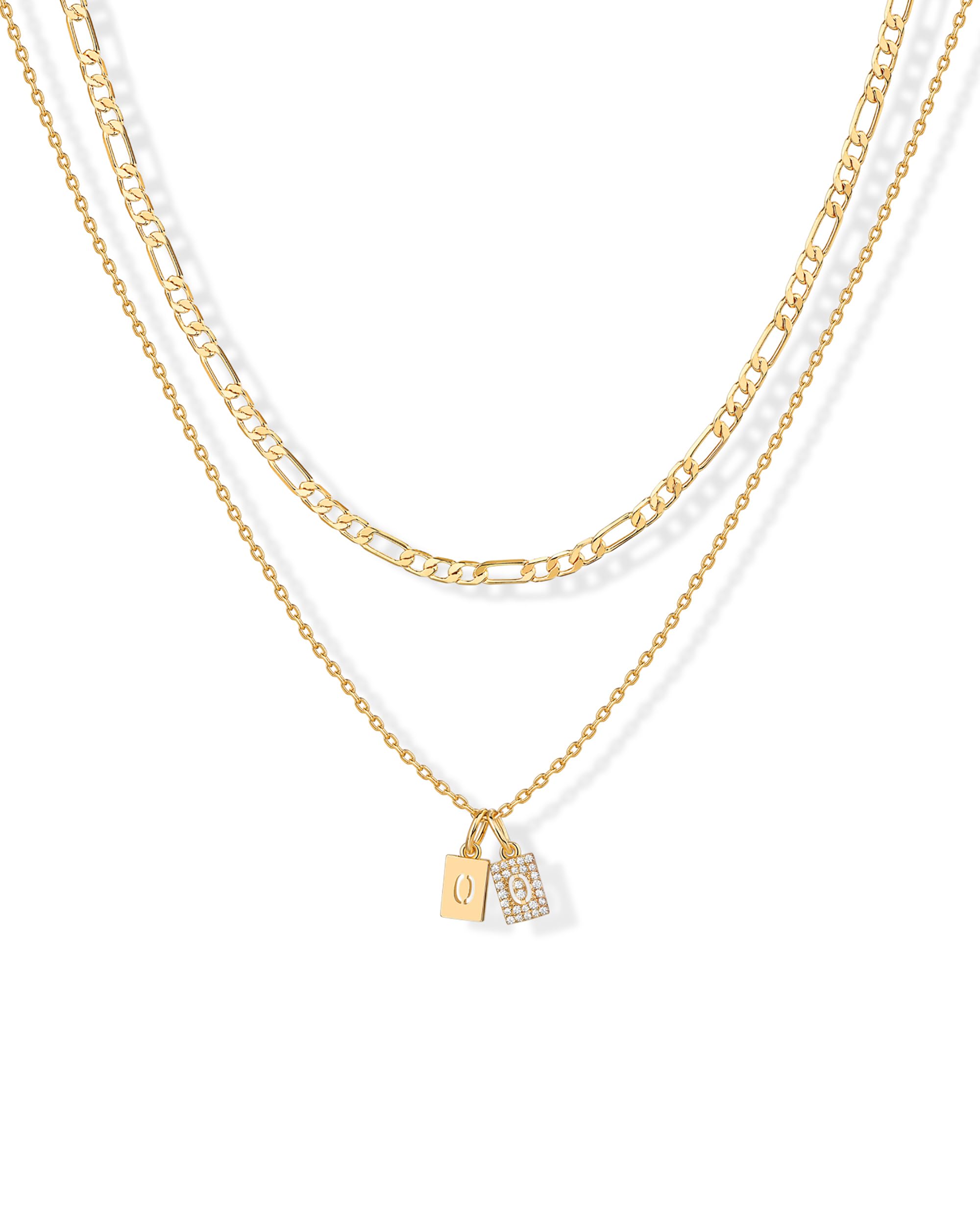 PAVOI Initial Necklace for Women, 14K Gold Plated Double Dog Tag CZ Pendant