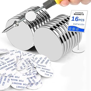 16 Pack Silver Refrigerator Magnets, 12x3mm Small Round Fridge Magnets, Multi-Use Premium Neodymium Office Magnets for Fridge, Whiteboard, Billboard in Home, Kitchen, Office and School