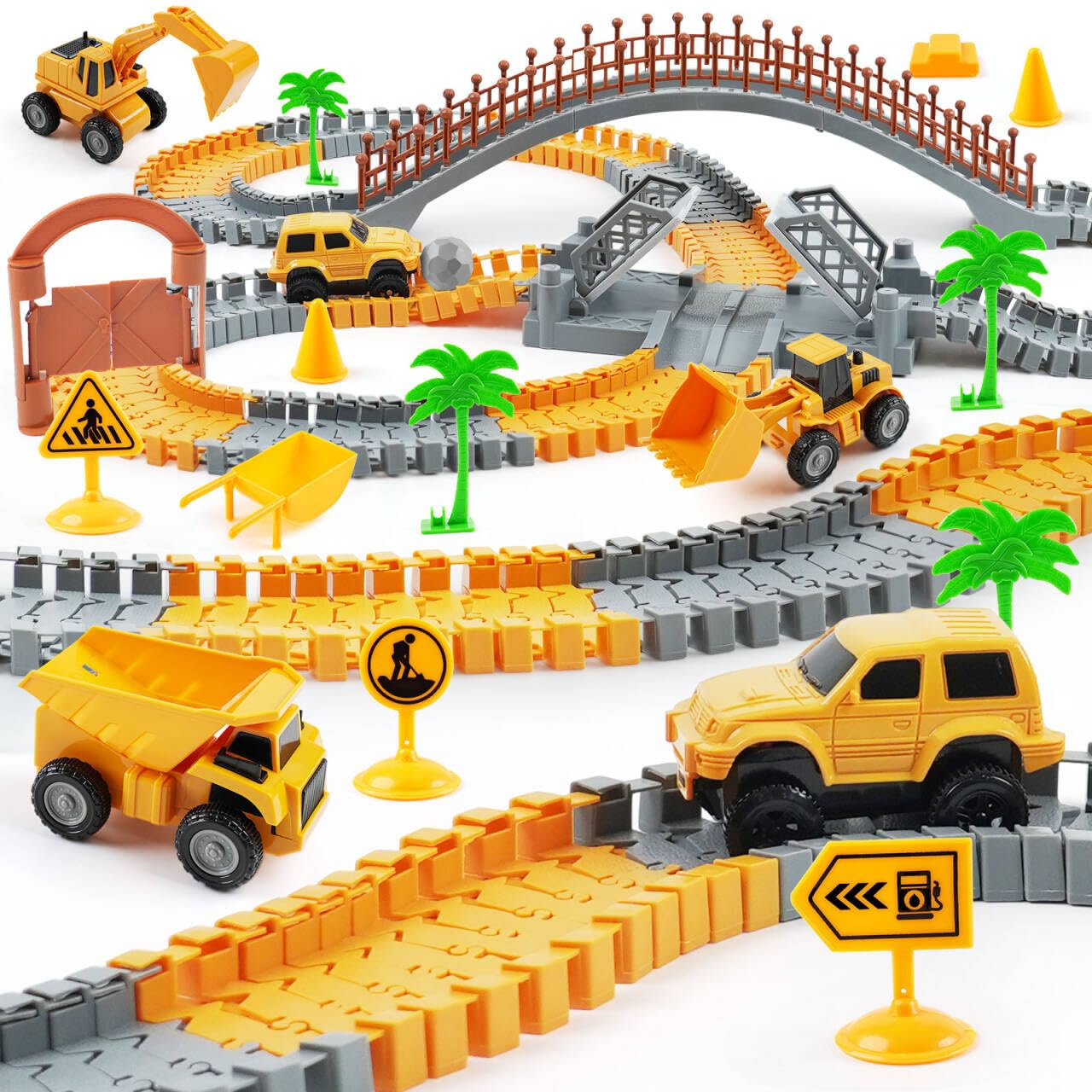TGJH Construction Race Car Track Set for Kids - Flexible Engineering Toys with 2