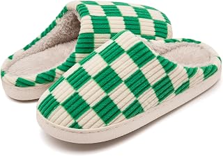 Guyarns Slippers for Men and Women, Fluffy Women's Plush Slippers Made of Memory Foam with Checked Pattern, Non-Slip Sole, Bedroom Slippers in Cloud Shape, Indoor, Outdoor