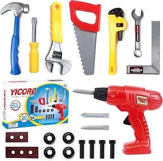 YICORO Kids Tool Set 20 PCS Toddler Tool Set with Toy Drill, Pretend Play Kids Toys for Ages 3,4,5,6,7,8 Years Old, Boy Toys, Girl Toys