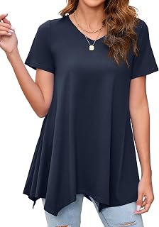 Enmain Women's T-Shirt Tunic Summer Short Sleeve V-Neck Top Blouse Longline Solid Color Women's Floral Printed Tunic for Spring Summer Holiday S-3XL