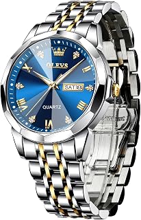 OLEVS Orologi da uomo Diamond Business Wear analogico al quarzo acciaio inossidabile impermeabile Luminoso Data Bicolore Lusso Casual Watch