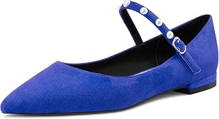 NobleOnly Women's Pointed Toe Mary Jane Low Heel Pumps Office Party Classic Buckle Shoes 1 cm Heels