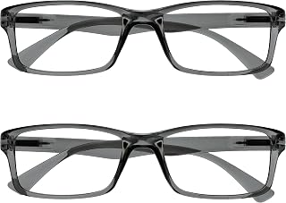 OPULIZE PEP Classic Reading Glasses for Women Men, Scratch Resistant Rectangular Frame with Spring Hinges, Grey +1.5 (Pack of 2)