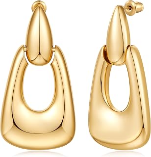 Large Geometric Drop Dangle Earrings for Women 18K Gold Long Waterdrop Link Dangle Earrings Trendy Jewelry