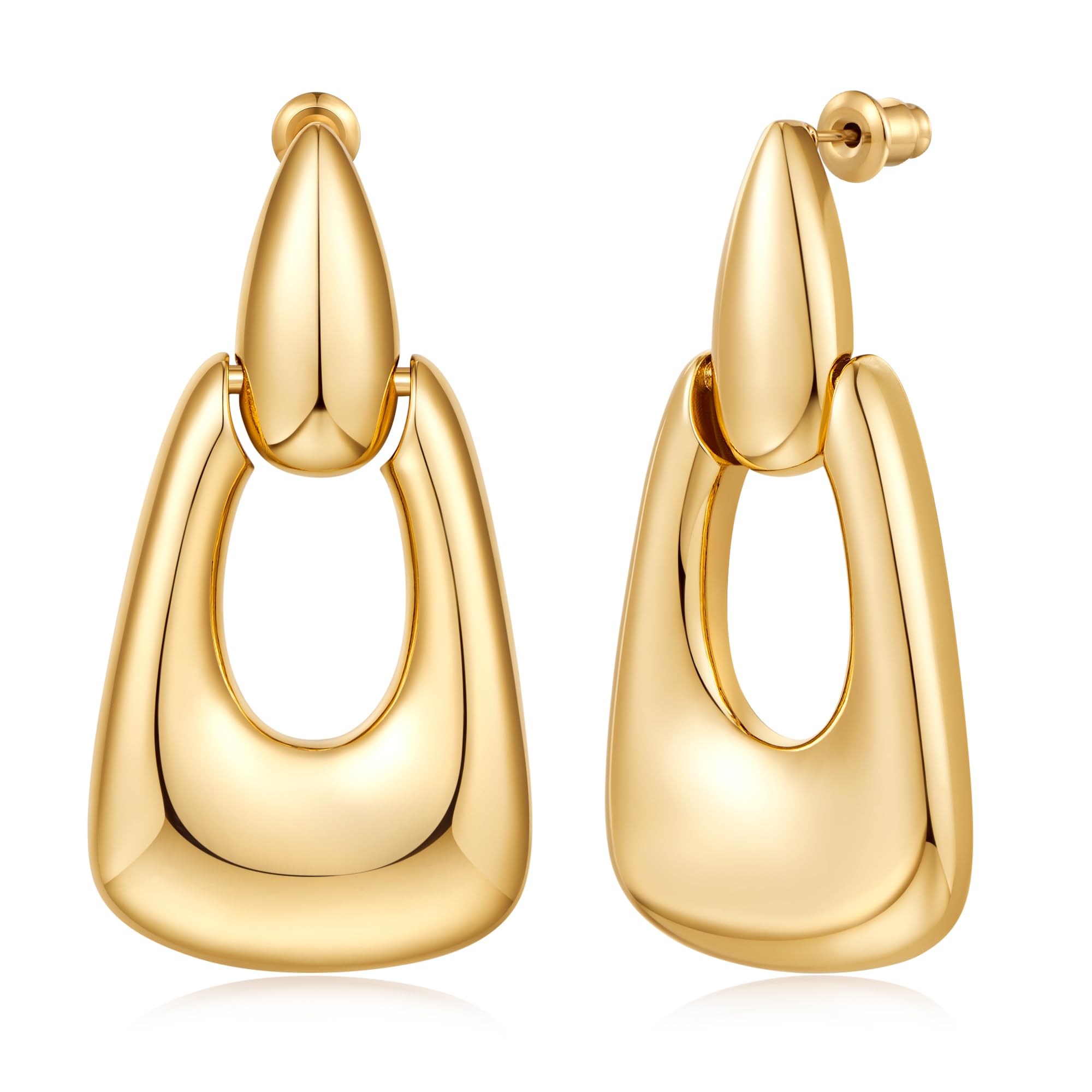 Large Geometric Drop Dangle Earrings for Women 18K Gold Long Waterdrop Link Dang
