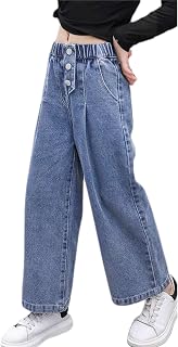 Rolanko Girls Jeans Wide Denim Trousers Elastic Waist for Children