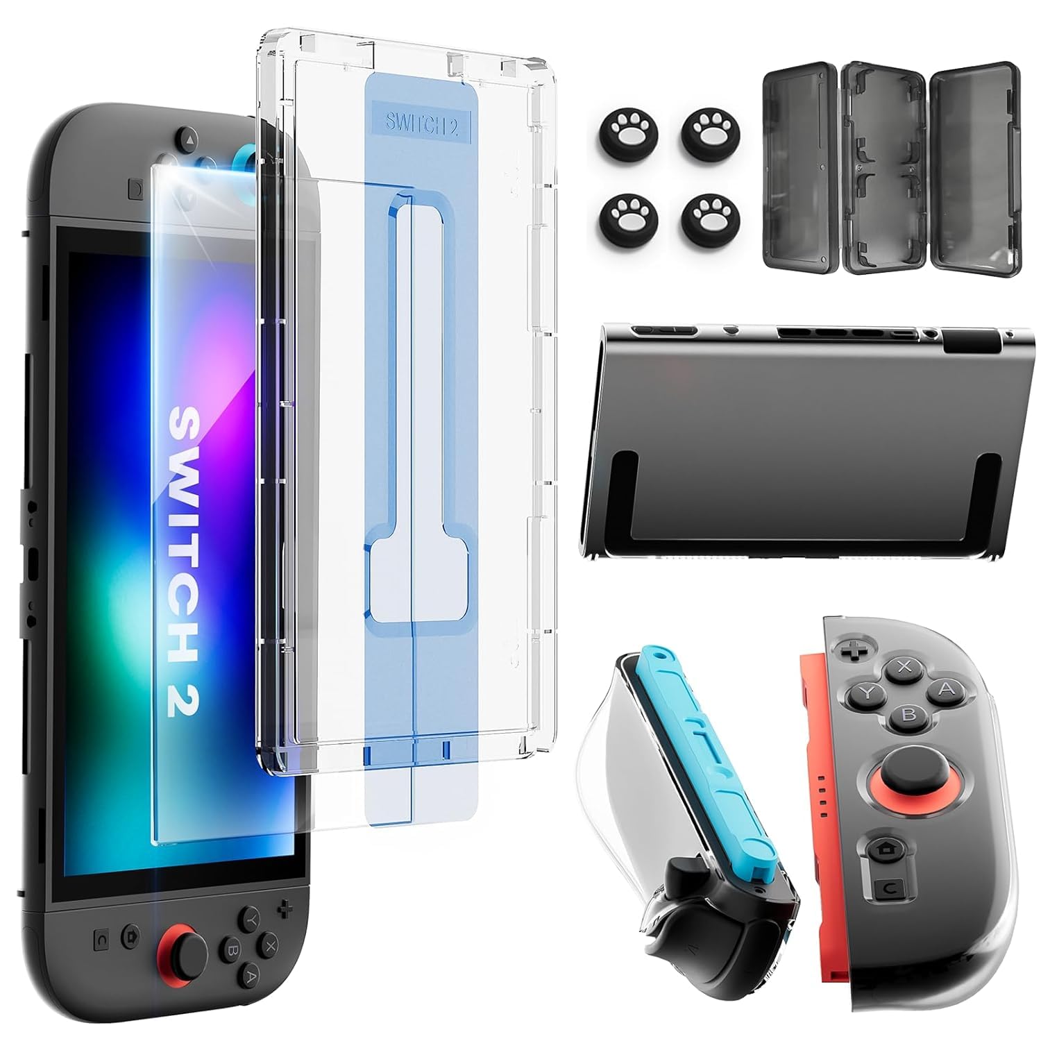 Switch 2 Screen Protector Accessories for Nintendo, 10-In-1 Bundle: Tempered Gla