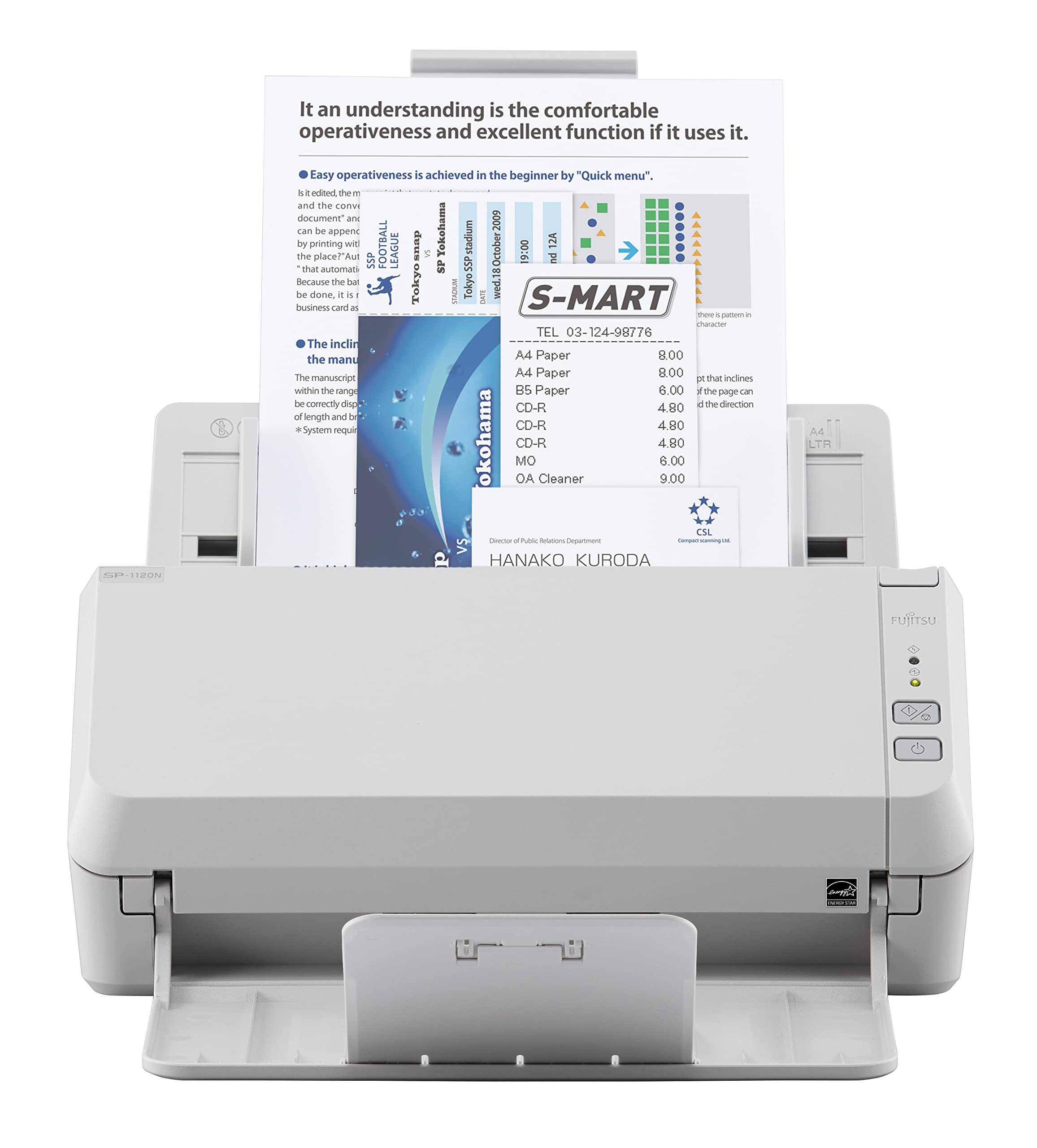 Fujitsu SP-1125N 25ppm/50ipm A4 Duplex ADF Gigabit Ethernet USB3.2 LED Office Sc