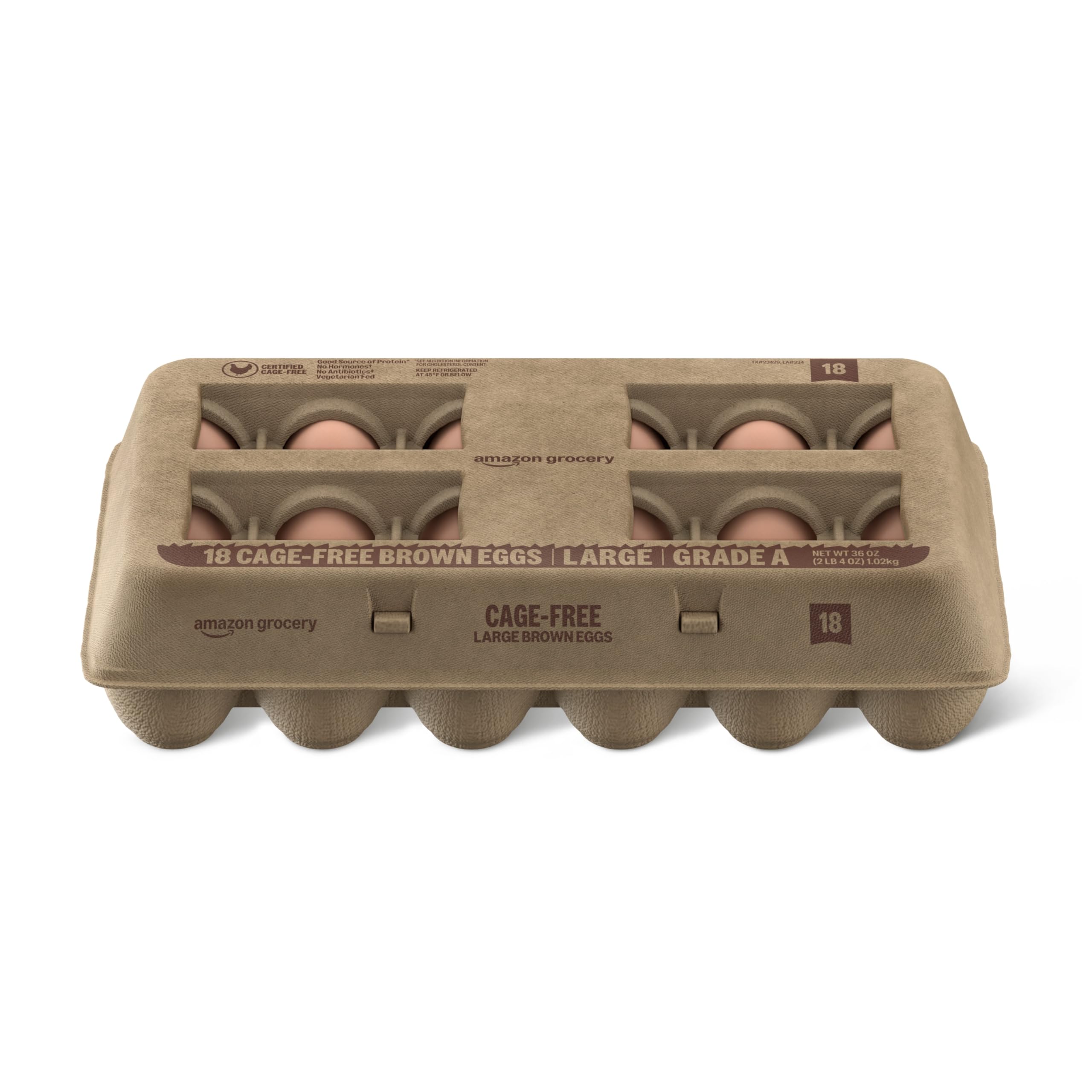 Amazon Grocery, Cage-Free Brown Eggs, Grade A, 18 Ct