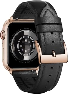 BINLUN Compatible with Apple Watch Bands Leather Soft Silicone Inner Hybrid Sweatproof 38mm 40mm 41mm 42mm Watch Strap for iWatch Ultra SE Series 11/10/9/8/7/6/5/4/3/2/1(Rose-Gold Buckle,Black)