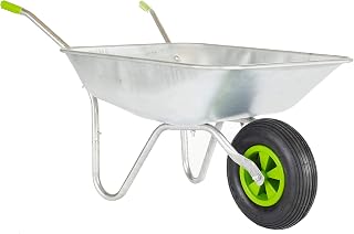 Neo Wheelbarrow Home Garden Cart Galvanised Metal with Pneumatic Tyre Silver (65L)