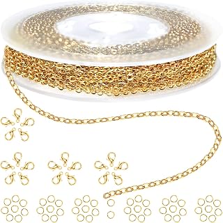 33ft Gold Chain for Jewelry Making Non-Tarnish 18K Gold Plated Stainless Steel Jewelry Chain for Jewelry Making Findings Supplies for Valentines Day Necklaces Earrings Bracelets DIY Crafts - 2mm Links