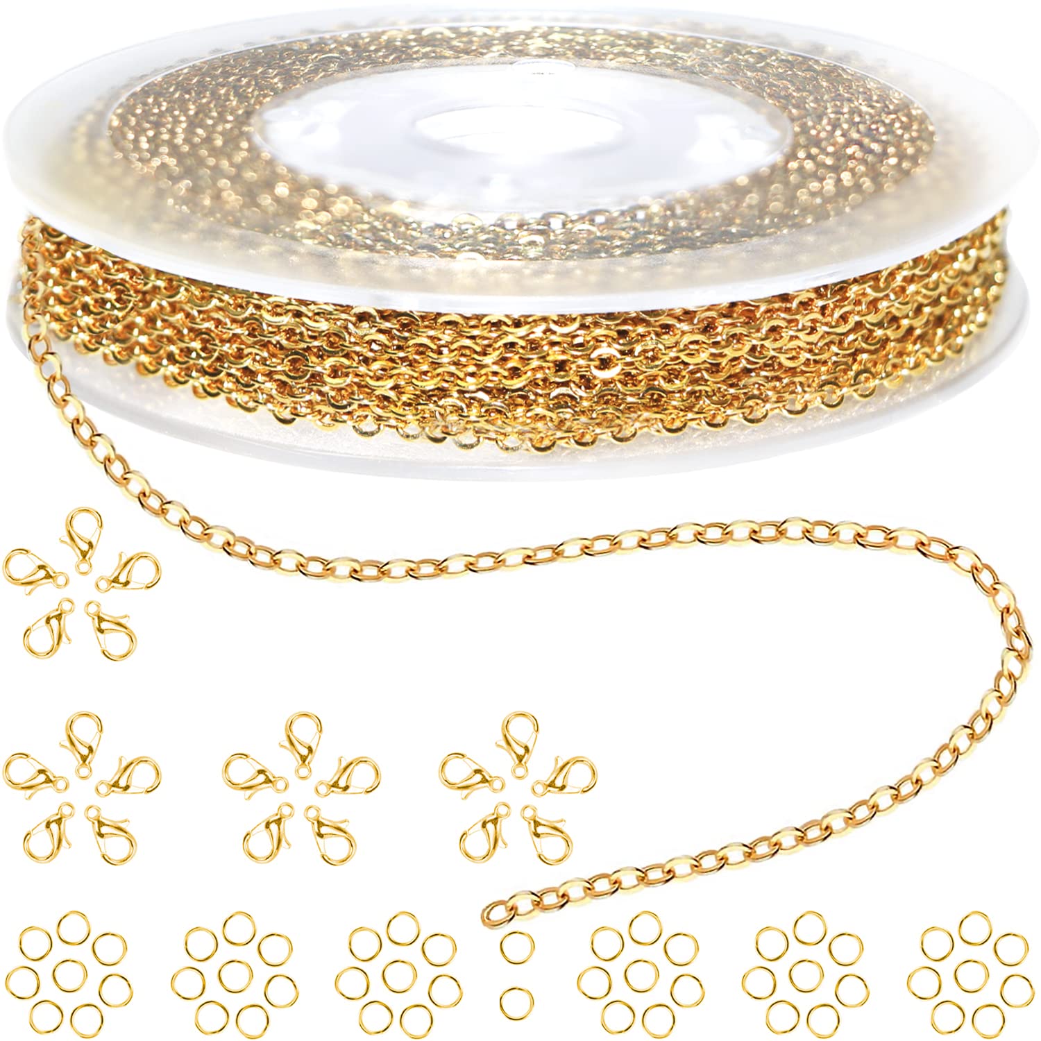 33ft Gold Chain for Jewelry Making Non-Tarnish 18K Gold Plated Stainless Steel J
