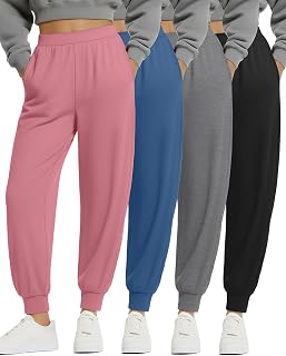 4 Pack Women's Joggers with Pockets Lounge Pants