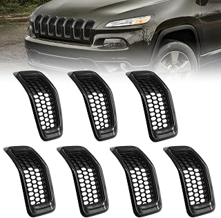 JINCHEN 7PCS Grill Mesh Inserts Fit for Jeep Cherokee 2014-2018 | Honeycomb Mesh, Front Grill Inserts Grille Cover Frame Trims, Snap-in Installation, Bright Black
