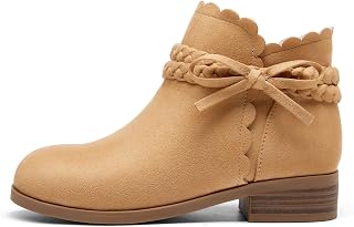Coutgo Botines de tacón bajo con cremallera y correa trenzada para niñas