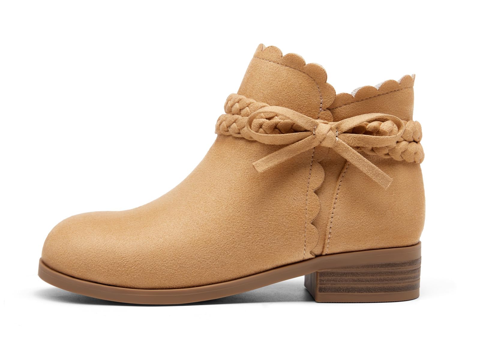 Coutgo Botines de tacón bajo con cremallera y correa trenzada para niñas