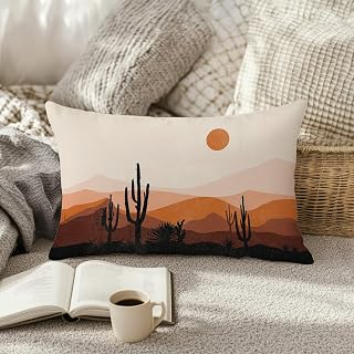 Retro Bohemian Western Pillowcase 12x20, Bohemian Home Decor, Mid-Century Modern Terracotta Sun Mountain Desert Landscape Decorative Throw Pillow Case Bedroom Living Room Decor