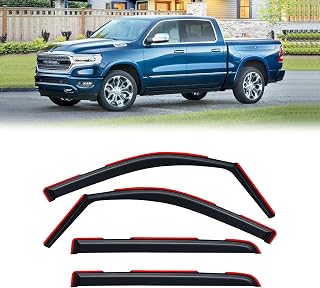 in-Channel Rain Guards for 2019-2026 Dodge RAM 1500 Crew Cab New Body Style, Window Visor Shields Vent Deflector Shade Wind Dark Smoke 2020 2021 2022 2023 2024 2025, Tape-On Inside-Mount, 4PCS